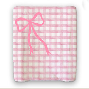 Bow Checkered Pink Baby Changing Mat Cover | Gingham | Cinnamon & Spice South Africa Changing mat cover— soft stretchy fabric for stylish and comfy diaper changes.