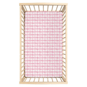 Checkered Gingham Pink and White | Fitted Sheet | Cinnamon & Spice South Africa Soft, breathable baby cot fitted sheets in various designs and sizes, ensuring a snug fit for your crib mattresses. Custom made for you by Cinnamon and Spice