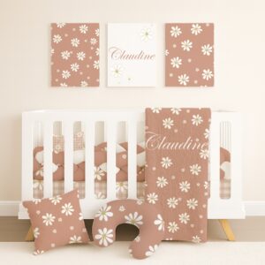 Handcrafted custom cot bedding set, featuring personalized printed and premium hypo-allergenic baby safe fabric, designed for elegant nursery décor. Cinnamon and Spice