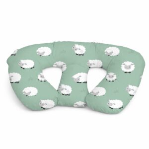 a TWINS Feeding Pillow Cover and Inner – Dream Big Sheep Sage Green | Cinnamon & Spice South Africa Handcrafted nursing pillow with inner, perfect for comfortable feeding and tummy time in a South African-inspired nursery. Cinnamon and Spice.