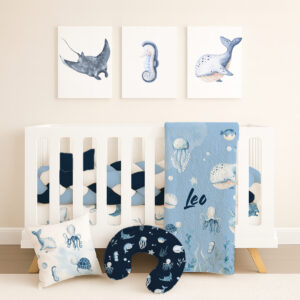 Handcrafted custom cot bedding set, featuring personalized printed and premium hypo-allergenic baby safe fabric, designed for elegant nursery décor. Cinnamon and Spice