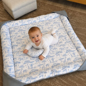 Safari Blue Outline Balloon | Themed Nursery Floor Mat | Cinnamon & Spice South Africa Enhance your baby’s playtime and rest with our versatile Baby Playmat. Designed for comfort and functionality, this playmat features a soft, cushioned surface ideal for tummy time, which helps strengthen your baby’s muscles and improve motor skills.
