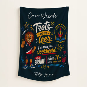 Fleece | School Fleece Louis Leipoldt Blue Lion | Cinnamon & Spice South Africa School Fleece Design With Wording blanket with customized designs, perfect for baby snuggles and nursery coziness