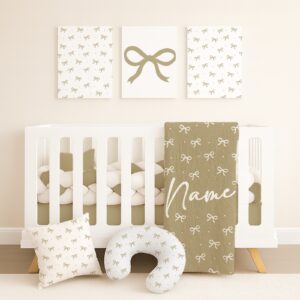 Beige Bow Cot Bedding Set | Cinnamon & Spice South Africa Handcrafted custom robot cot bedding set, featuring personalized printed and premium hypo-allergenic baby safe fabric, designed for elegant nursery décor. Cinnamon and Spice